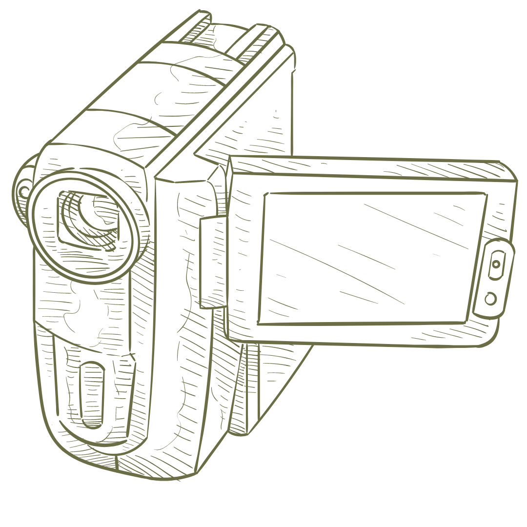 image description: hand-drawn image of a handheld camcorder